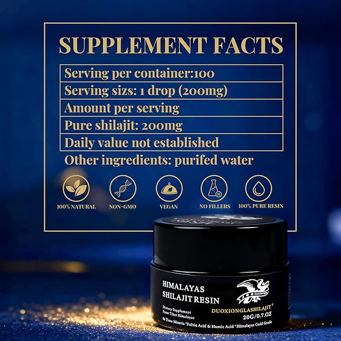 Himalayas Shilajit Resin - Pure Golden Grade | 100% Natural with 85+ Trace Minerals | Energy Boost &amp Immune Support for Men &amp Women | Lab Tested | 20g 100 Servings