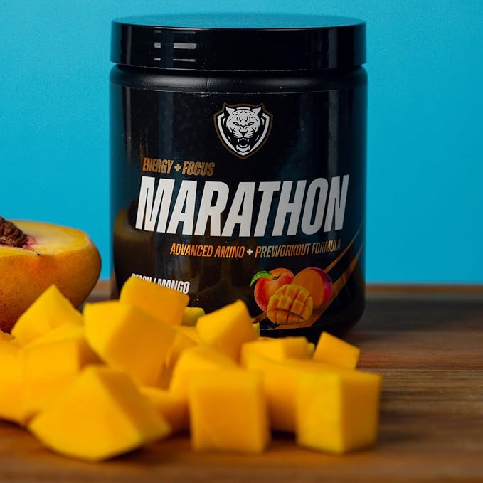 6AM Run Marathon | Running Supplements for Endurance &amp Stamina | Amino Energy with BCAAs for a Clean Pre Running Fuel | No Jitters | Marathon Essentials | Peach Mango | 40 Servings