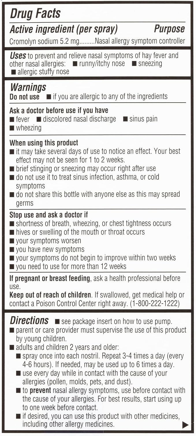 NasalCrom Nasal Spray Allergy Symptom Controller | 200 Sprays | .88 FL OZ(Pack of 4)