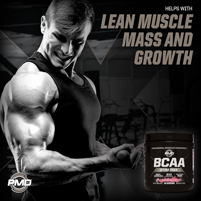 PMD Sports BCAA Stim-Free Amino Acids - Better Workout Performance Enhanced Recovery Daily Energy Muscle Builder and Muscle Sparing - BCAA Powder Drink Mix - Watermelon (30 Servings)