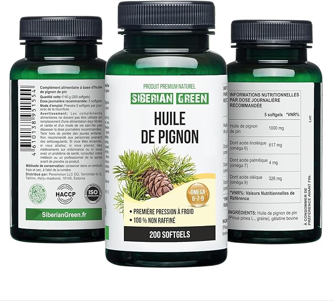 Siberian Green Pine Nut Oil Capsules 200 Softgels Wild Harvested Siberia Altai Cold Pressed Unrefined