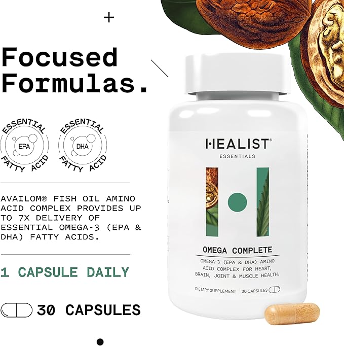 HEALIST Omega 3 - Omega DHA EPA Amino Acid Fish Oil for Heart Brain Eye Cardiovascular Skin Muscles Joint Health &amp Wellness Gluten Free 30 Capsules