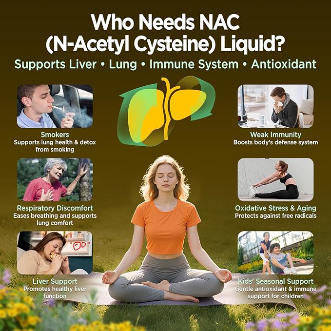 Liposomal Liquid NAC Drops NAC Supplement N-Acetyl Cysteine NAC 600 mg with Milk Thistle &amp Quercetin for Adults &amp Kids Liver &amp Lung Immune &amp Antioxidant Support Skin &amp Cellula