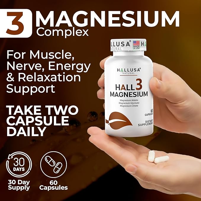 Magnesium 3 Complex Capsules 900mg Citrate Glycinate &amp Malate Muscle Support Nerve Energy &amp Relaxation Support Magnesium Complex Supplement Non GMO Gluten Free 60 Count