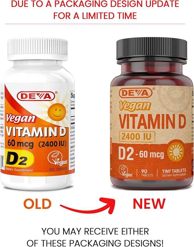 DEVA Vegan Vitamin D2 60 mcg 2400 IU Ergocalciferol Supplement with No Animal Ingredients 90 Tablets (Pack of 3)