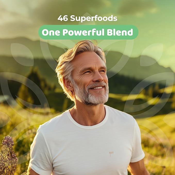 Greens Superfood Powder - 46 Superfoods Probiotics &amp Enzymes for Gut Health Metabolism &amp Energy - Vegan Green Powder Blend 1 Bottle - 30 Servings
