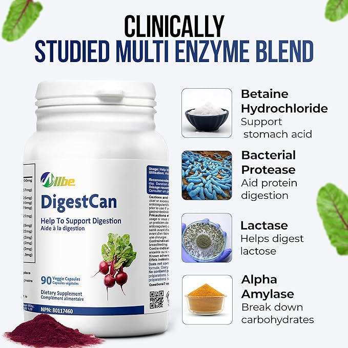 DigestCan - Digestive Enzymes Supplement (120g) Probiotics for Digestive Comfort &amp Gut Health Advanced Enzyme Formula for Men &amp Women Gluten-Free &amp Vegan Friendly - 90 Capsules