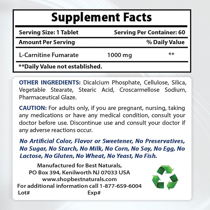 Best Naturals L-Carnitine 1000mg &amp Ashwagandha Extract 500 Mg