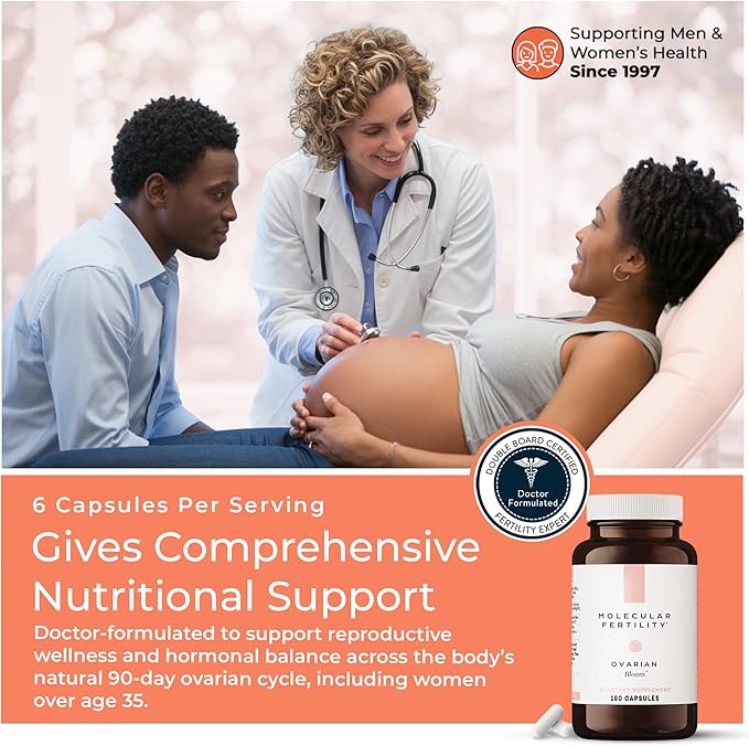Ovarian Bloom - Doctor Formulated Fertility Supplement for Women - Hormone Balance Egg Cell Health Reproductive Wellness - 40:1 Myo-Inositol &amp D-Chiro Inositol - 30 Day Supply