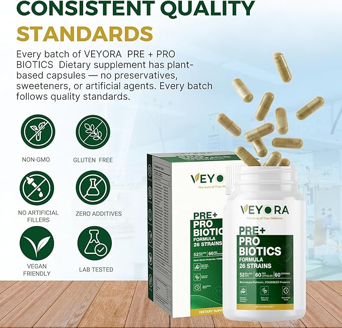 26-Strain Pre + Probiotic Capsules 52 Billion CFU FOSSENCE® Prebiotic Fiber Blend
