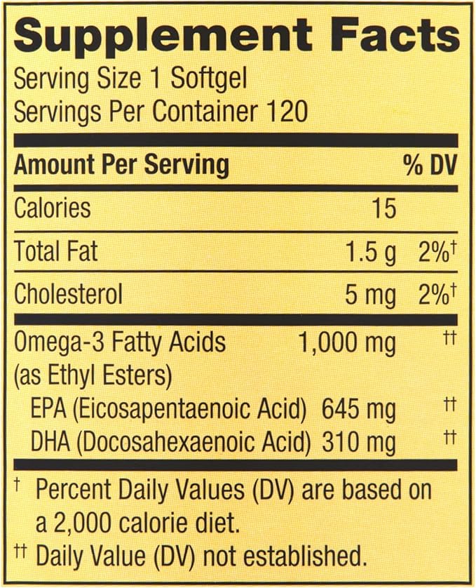 Omega-3 from Fish Oil Heart General &amp Brain Health Dietary Supplement Softgels 1000 mg 120 Count Bundle with Luall's 45 Diabetes Decoded