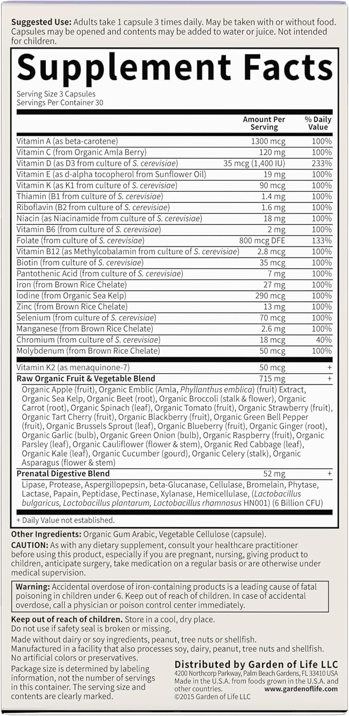 Garden Of Life Raw Vitamin Code Prenatal 90 Organic 90 Count