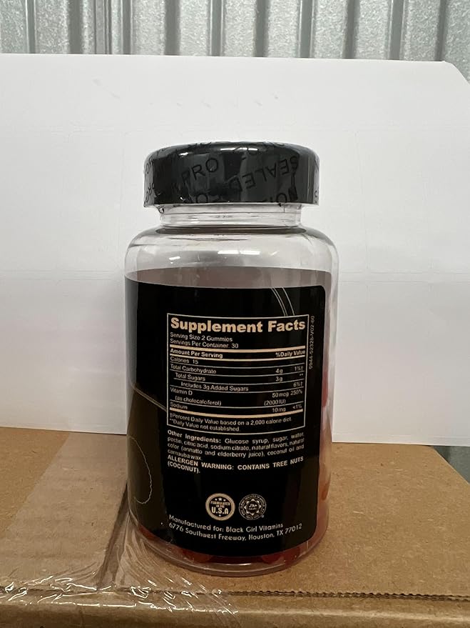 Black Girl Vitamins - Vitamin D3 Gummies for Immune Energy and Bone Support 2000IU (50mcg) Vitamin D per Serving Gluten-Free Vitamin D Gummies 60 Count (2-Pack)