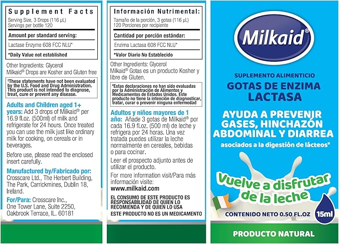 Milkaid Lactase Enzyme Drops for Lactose Intolerance &amp Max Lactase Enzyme Capsules | Fast Acting Dairy Digestive Supplement | Prevent Gas &amp Bloating | 0.50 FL.OZ. &amp 60 Capsules 9000 ALU
