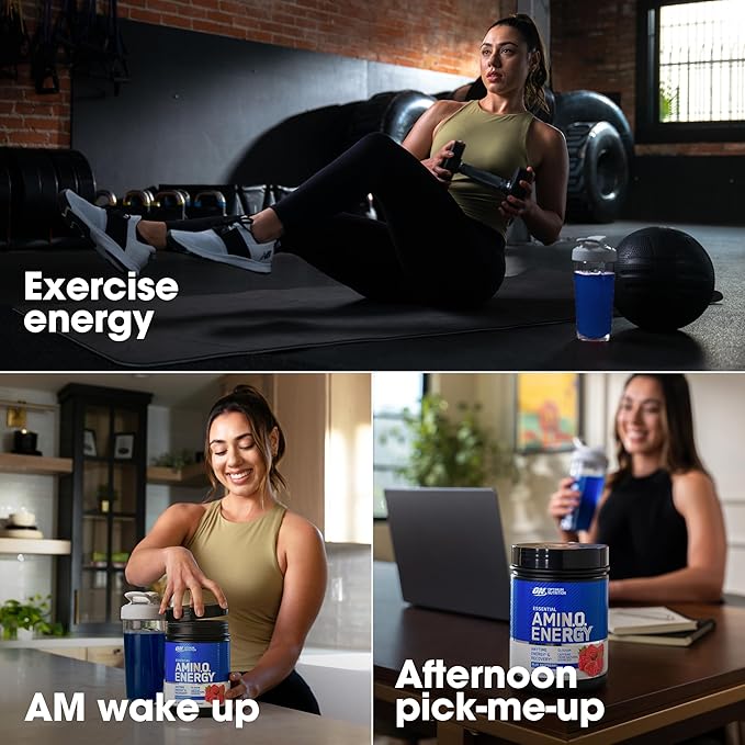 Optimum Nutrition Amino Energy - Pre Workout with Green Tea BCAA Amino Acids Keto Friendly Green Coffee Extract Energy Powder - Blue Raspberry 65 Servings (Packaging May Vary)