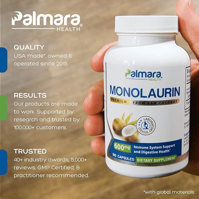 Palmara Health Premium Monolaurin 600mg with L-Lysine with Monolaurin Combo