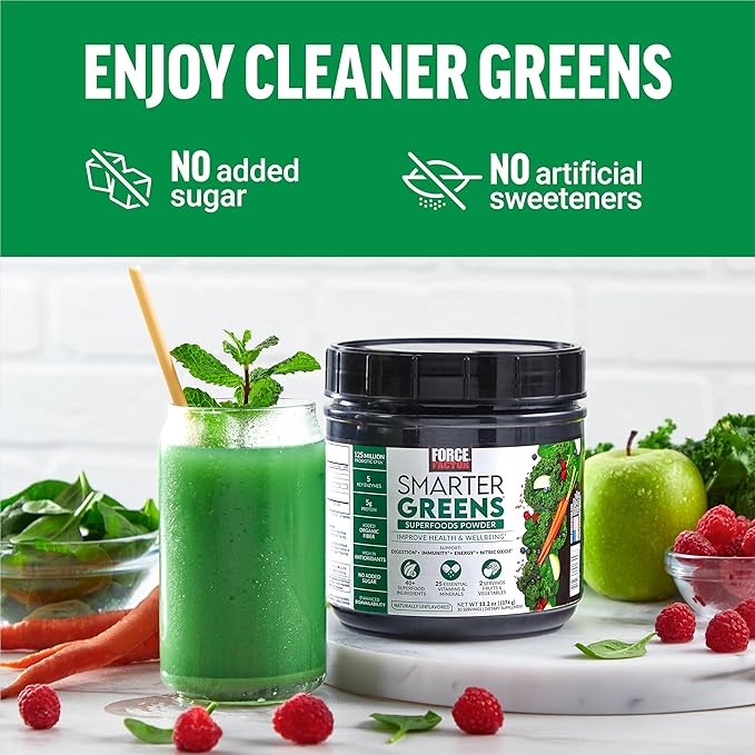 Force Factor Smarter Greens Superfoods Powder to Support Digestion and Bloating Immunity and Energy Greens Powder with Probiotics Digestive Enzymes Antioxidants and Fiber 30 Servings