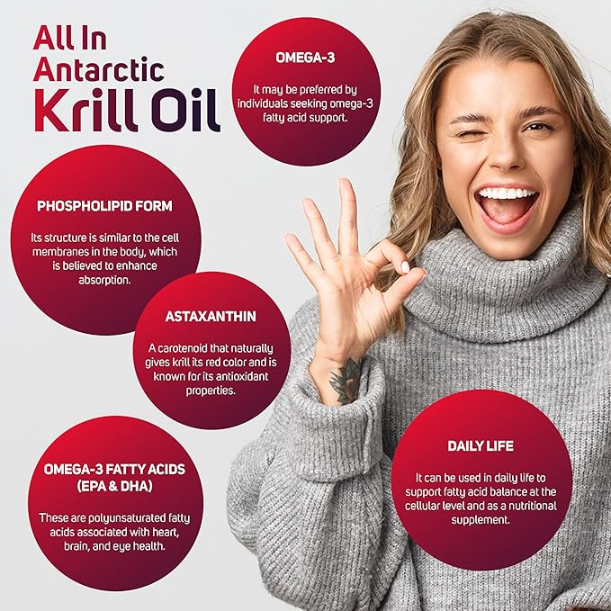 All in Antarctic Krill Oil – Softgel Capsule Supplement with Omega-3 Phospholipids &amp Astaxanthin – Supports Heart Brain Joint Immune &amp Digestive – 60 Softgels