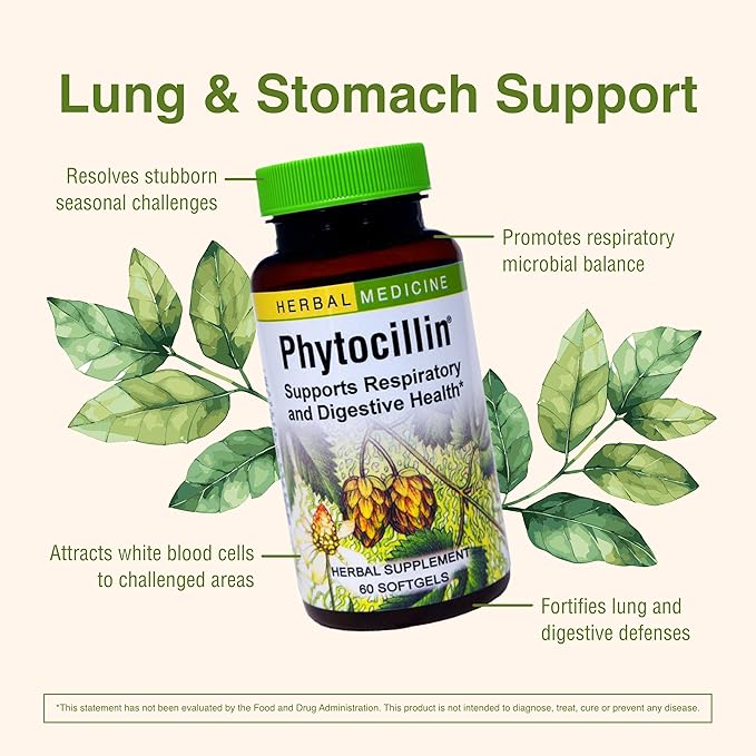 Herbs Etc. Phytocillin - Respiratory &amp Digestive Health Support Supplement - Herbal Formula to Support Digestion - Support Healthy Breathing - 60 Softgels (60 Servings)