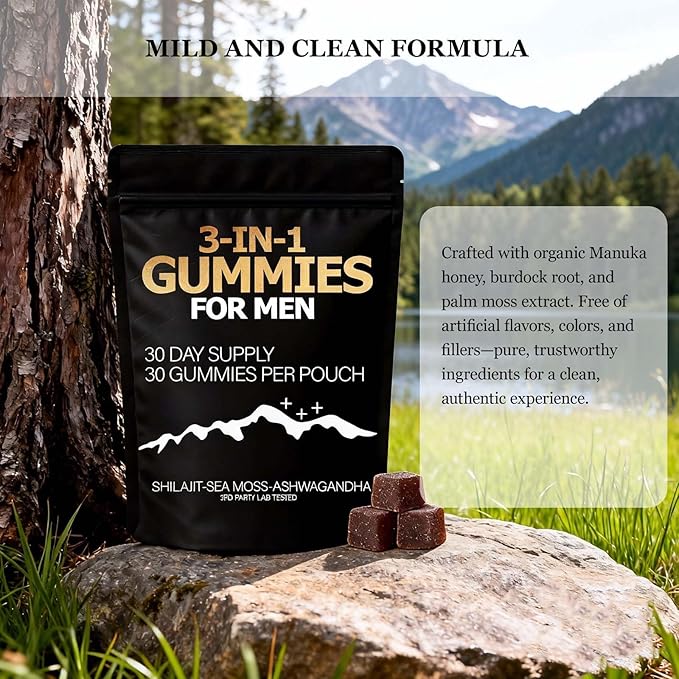 Zenith 3 in 1 Gummies for MenShilajit Gold Gummies with Sea Moss Ashwagandha Organic Manuka Honey Burdock Root Palm Moss ExtractEnergy Support