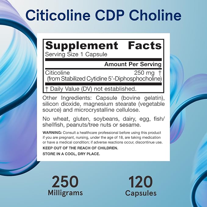 Jarrow Formulas Citicoline CDP Choline 250 MG CDP Choline Supplement Supports Brain Health Performance and Memory 120 Capsules Up to a 120 Day Supply Pack of 12