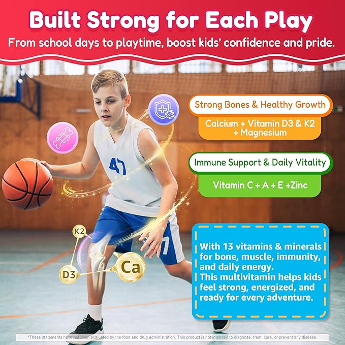 Kids Multivitamin Gummies + Omega 3(DHA/EPA) Methylated Multivitamin for Kids + Iron Choline Probiotic Vitamins A C D3 K2 E Methylfolate B6 B12 for Growth Immune Bone Brain No Sugar 60 Cts