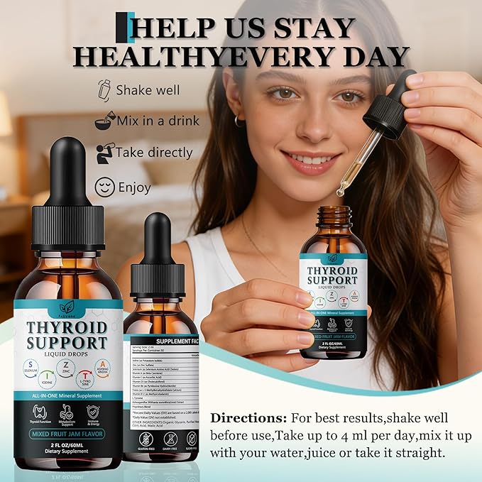（2 Pack）Thyroid Support For Women And Men Liquid DropsThyroid Drops With Selenium Zinc Iodine L-Tyrosine Ashwagandha For Energy &amp Metabolism Support Hormone BalanceVeganAdditives Free - 4 Fl.