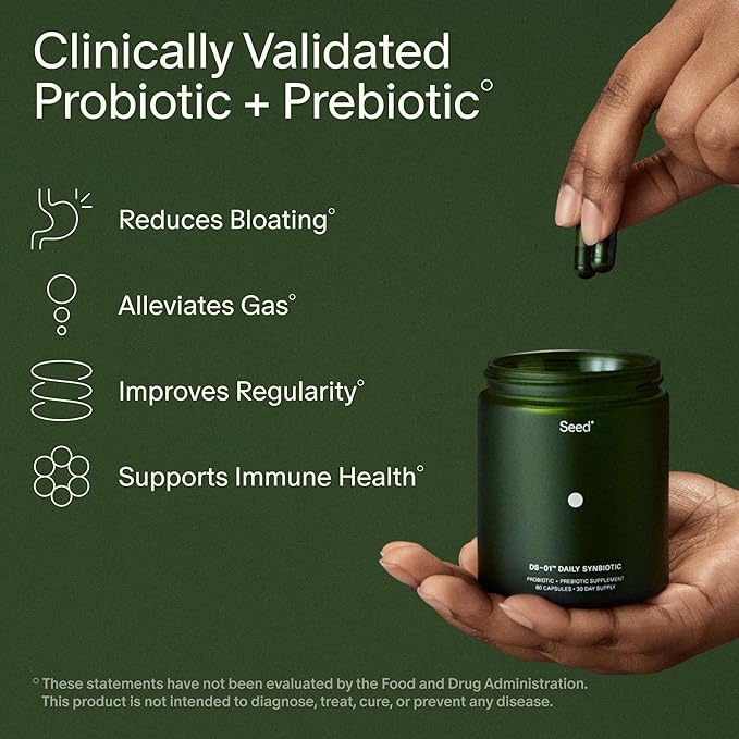 Seed DS-01 Daily Synbiotic - Prebiotic and Probiotic for Women &amp Men - Digestive Health Gut Health Immune Support Bloating &amp Constipation Relief - Vegan &amp Shelf-Stable - 30-Day Starter