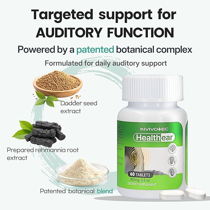 Hearing Support Supplement for Clarity &amp Ear Wellness | Daily Auditory Support with Magnesium B6 &amp Patented Botanical Complex | 60 Tablets