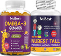 NuBest Bundle Bone Growth - Brain Growth: Omega 3 Gummies Tall New Look for Kids &amp Teens with Calcium Collagen Herbs Omega 3 Flaxseed Oil