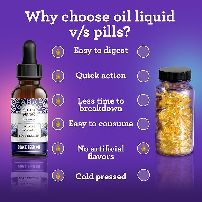 GuruNanda Black Seed Oil Cold-Pressed Nigella Sativa - Rich in Vitamin D3 5000 Units K2 &amp E &amp Dual Barrel Oxyburst Whitening Mouthwash - Contains Hydrogen Peroxide