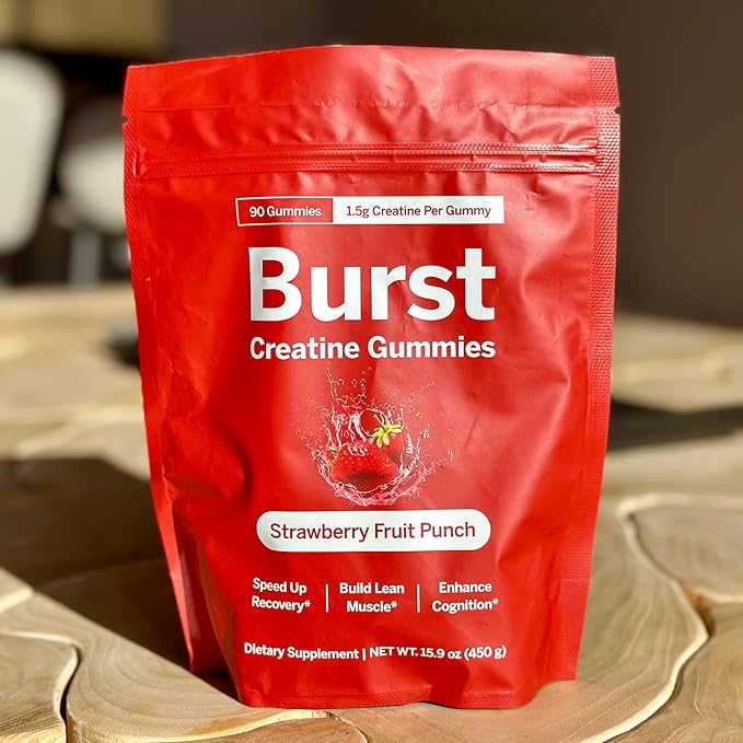Creatine Monohydrate Gummies - 1.5g of Creatine Per Gummy - Build Muscle Recover Faster Enhance Cognition - Strawberry Flavor - 90ct