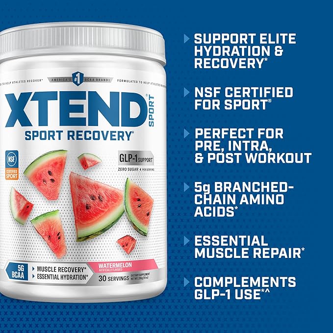 Xtend Sport BCAA Powder Watermelon - Electrolyte Powder for Recovery &amp Hydration with Amino Acids - 30 Servings