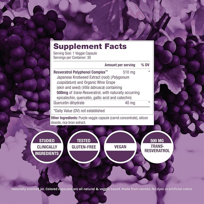 ResVitále Resveratrol 500 mg - Resveratrol Supplement for Men and Women - 30 Veggie Capsules