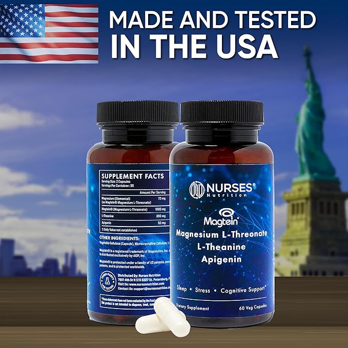 Clinically Studied – Premium High Absorption Magnesium Sleep Supplement – Magnesium L-Threonate L-Theanine Apigenin – Sleep &amp Stress Support – Third Party Tested – Made in USA – Gluten Free