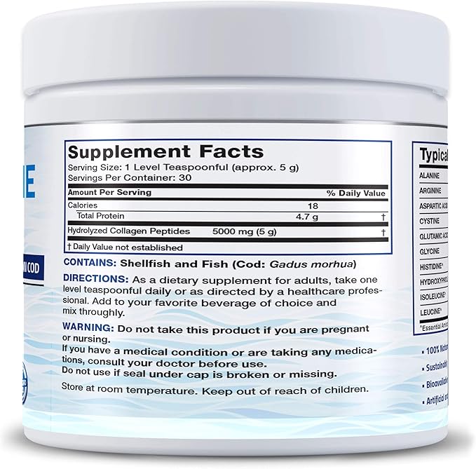 Bronson Marine Collagen Peptides Hydrolyzed Protein Powder + Antarctic Krill Oil 1000 mg with Omega-3s EPA DHA