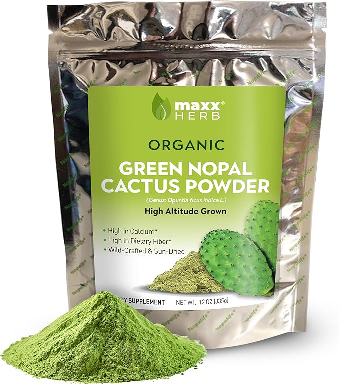 Maxx Herb Organic Nopal Cactus Powder for Healthy Digestion &amp Immune Support High in Dietary Fiber &amp Calcium Vegan Non-GMO and Gluten Free - 3 Bags 12 Oz Each - Save 15%