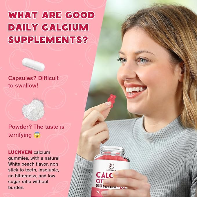 (2 Pack) Calcium Citrate 1200mg with Vitamin D3 Supplements Gummies for Women &amp Men Calcium Gummies with Vitamin D3 K2 High Absorption for Bone Muscle Healthy- Peach Flavor- 60 Day Supply