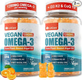Vegan Omega-3 Gummies 1280mg + COQ10+ Vitamin D3 K2 (MK7) Omega 3 Fish Oil Alternative for Adults w/EPA 600mg &amp DHA 400mg &amp MCT Oil No Fish Taste from Marine Algae for Brain Eye Immunity