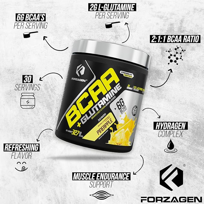 Forzagen BCAAS Amino Acids Powder with Glutamine BCAA Powder Branched Chain Amino Acids Supplements Powder BCAA Lean Energy Pre Workout - Post Workout Muscle Recovery Powder 30 Servings