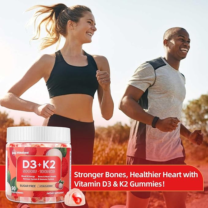 Vitamin D3 K2 Gummies w/Magnesium Sugar Free - 90 Count | D3 Vitamin 5000 IU + K2(MK-7) 100 mcg - Vegan K2 D3 Vitamin Supplement Highly Absorbent Supports Bone Muscle Mood &amp Immune(Lychee Flav