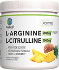 L-Arginine 5000mg + L-Citrulline 2000mg Complex Powder Supplement - Nitric Oxide Booster - Heart Health Circulation Energy &amp Endurance - 30 Servings (Pineapple)