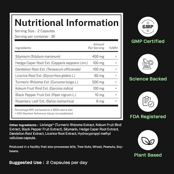 Auric Herbal Liver Support Supplement | Milk Thistle (Silymarin) Turmeric Garlic Ginger for Liver Health | Advanced Detox &amp Cleansing Formula for Active Liver | 60 Capsules