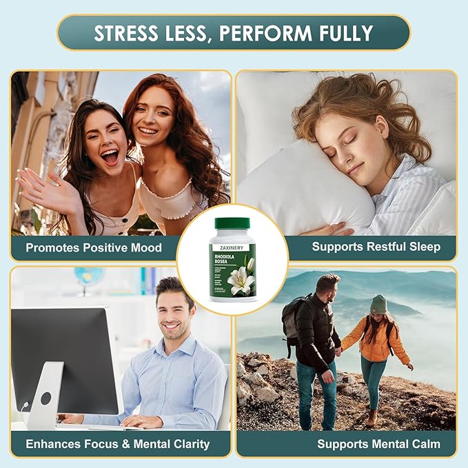 Rhodiola Rosea Supplement 500mg - Rhodiola Rosea Extract for Energy Stress Relief Mood and Focus - Adaptogenic Herb Supplement - Gluten Free &amp Non-GMO - 60 Vegan Capsules