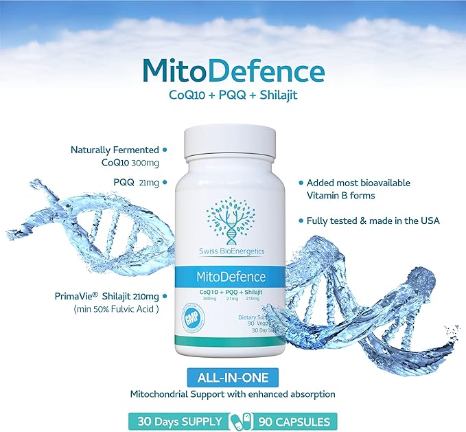 MitoDefence - 300mg CoQ10 with 21mg PQQ and 210mg Shilajit Daily dose - All-in-ONE Mitochondrial Support with Enhanced Absorption - Manufactured and Tested in The USA