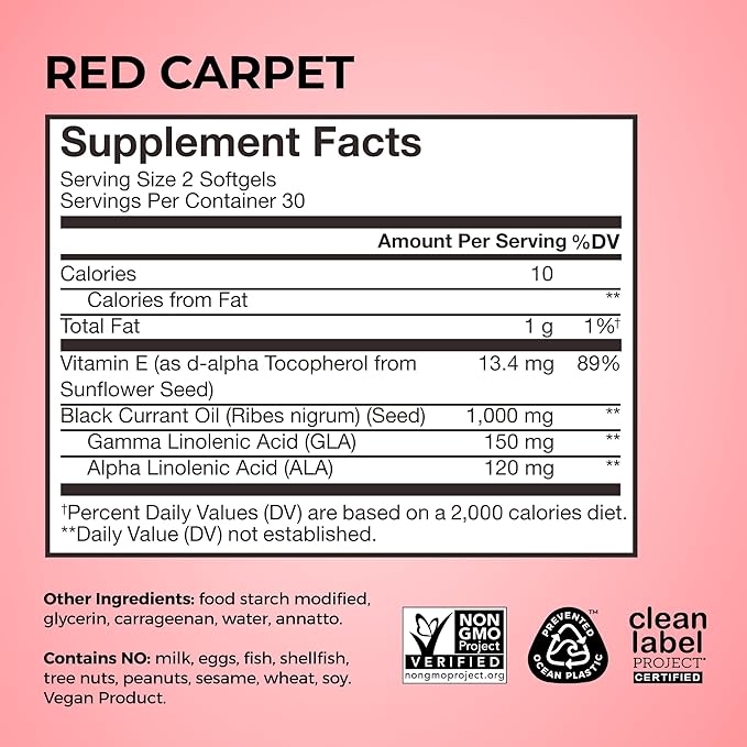 HUM Red Carpet Skin &amp Hair Vitamins for Women with Omega 3 Fatty Acids Vitamin E and Black Currant Seed Oil Supplement for Skin Health &amp Healthy Hair Follicles Support 60 Count