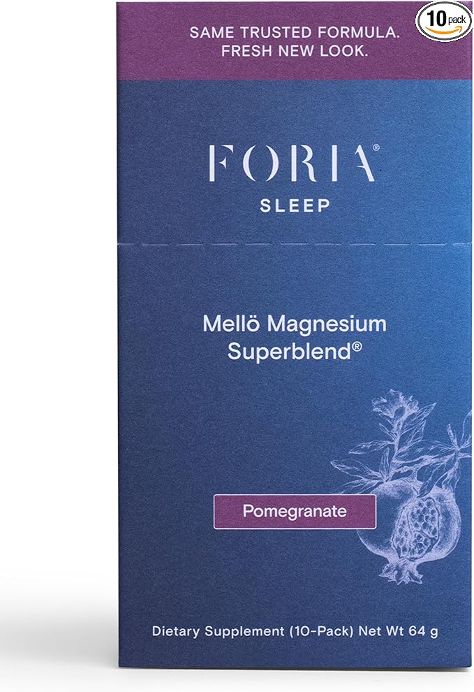 mellö Magnesium Supplement Superblend Powder - Magnesium Glycinate with L-Theanine GABA and Trace Minerals - Supports Sleep Relaxation and Balanced Energy - Pomegranate Flavor 10-Pack Singles