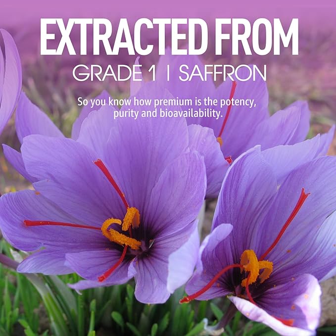 Saffron Supplements Gummies 100mg - 100% Pure Saffron Extract With Magnesium Glycinate L-Theanine Turmeric Ashwagandha Honey &amp Vitamin B Complex for Mood &amp Power Antioxidant Vitality - 1