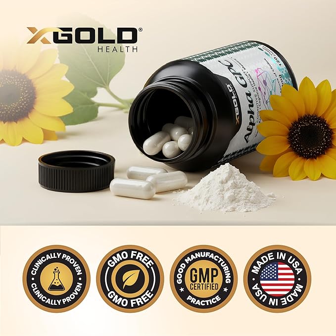 X Gold Health Alpha GPC Choline 600mg Pure Nootropic Supplement 120 Veggie Capsules Cognitive Enhancer for Memory Brain Health &amp Focus