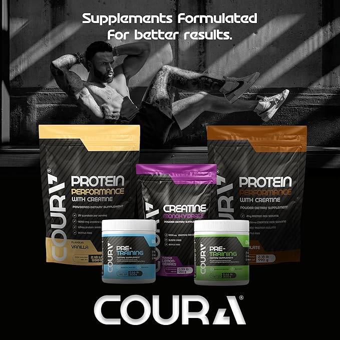 COURA Creatine Monohydrate Lemon-Berries Flavor - Sports Supplement - Strength and Endurance - Ideal for Intense Workouts - Gluten Free - Bottle Free - 450g